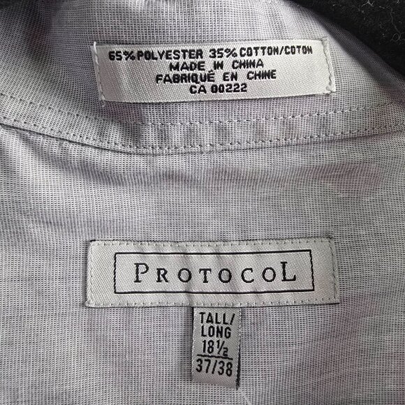 Protocol Grey Cotton Button Up Shirt Size Tall/18 1/2 37/38 - Picture 6 of 7